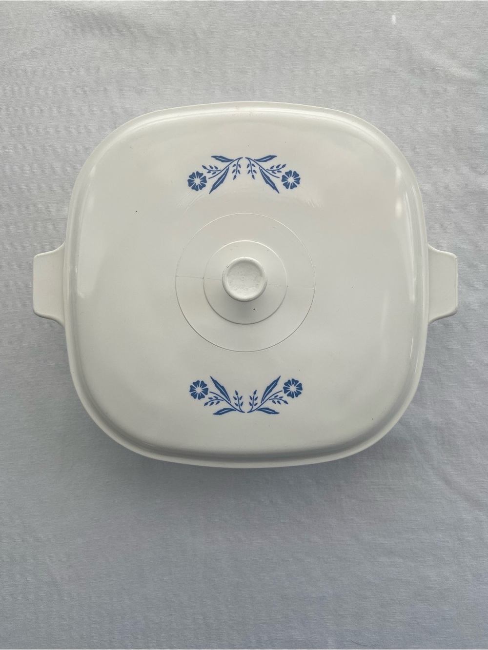 Corning Pyroceram Blue Cornflower 10” Sq.Casserole with Lid Vintage made in USA